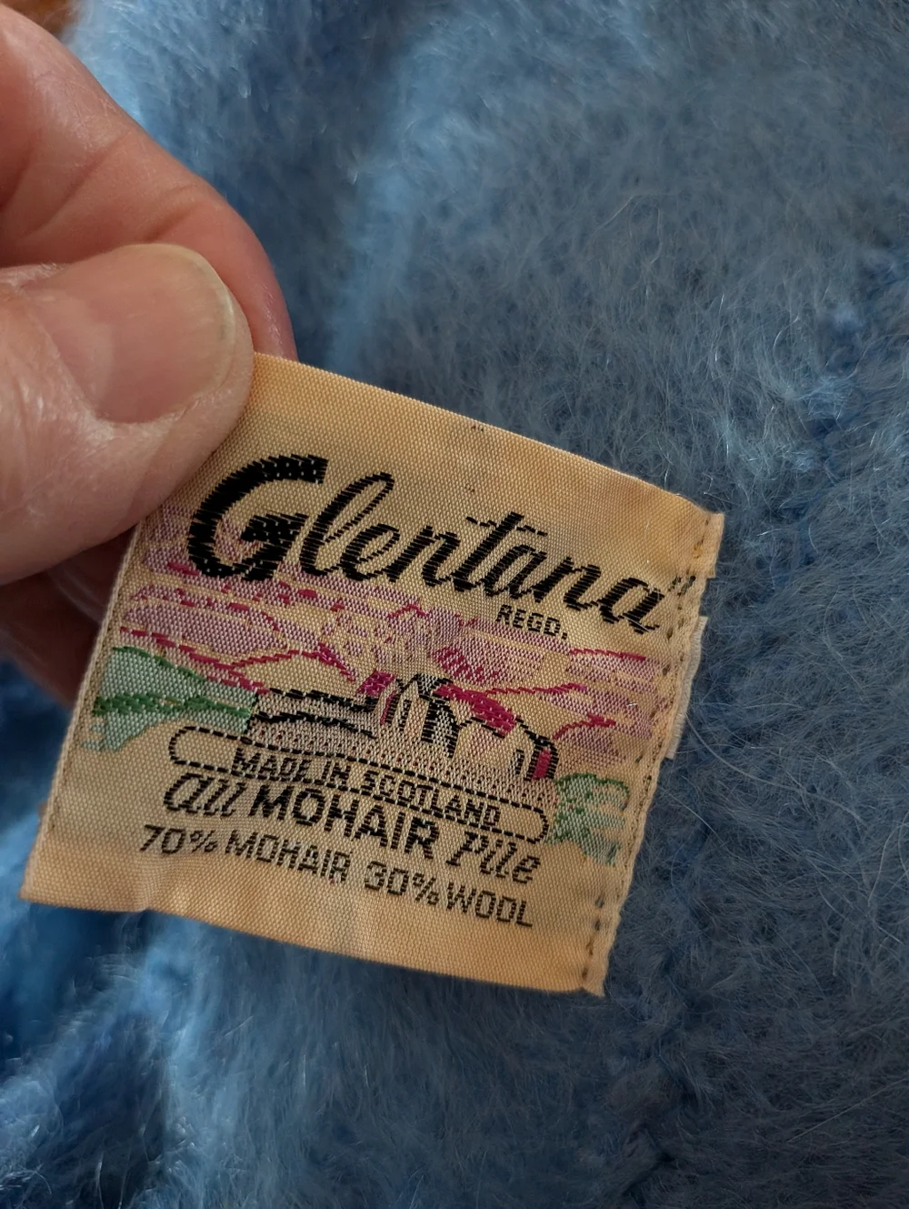 Vintage Shawl Cozy Blue Fringed 70% Mohair, 30% Wool